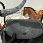 Hermes Lady Lindi Bag White/Black/Green Khaki For Women 10.2in/26cm
