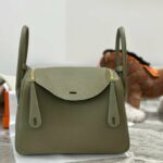 Hermes Lady Lindi Bag White/Black/Green Khaki For Women 10.2in/26cm