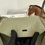 Hermes Lady Lindi Bag White/Black/Green Khaki For Women 10.2in/26cm