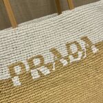 Prada Raffia Tote Bag Beige For Women 15in/38cm 1BG442_2DJS_F0N86_V_OOO