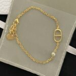 Dior Big Pearl Necklace Gold For Women