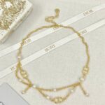 Dior CD Double-Layer Tassel Pearl Necklace Gold For Women