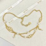 Dior CD Double-Layer Tassel Pearl Necklace Gold For Women