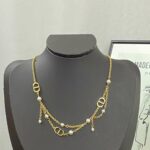 Dior CD Double-Layer Tassel Pearl Necklace Gold For Women