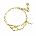 Dior CD Double Tassel Pearl Bracelet Gold For Women