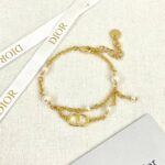Dior CD Double Tassel Pearl Bracelet Gold For Women