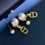 Dior Double Letter Plastic Bubble Pearl Earrings Gold For Women