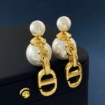 Dior Double Letter Plastic Bubble Pearl Earrings Gold For Women