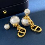 Dior Double Letter Plastic Bubble Pearl Earrings Gold For Women