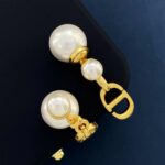 Dior Double Letter Plastic Bubble Pearl Earrings Gold For Women