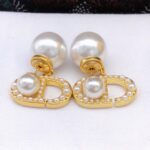 Dior Rice Grain CD Letter Earrings Gold For Women