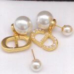 Dior Rice Grain CD Letter Earrings Gold For Women