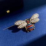 Gucci Bee Series Pearl Red Diamond Bee Brooch Gold For Women