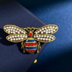 Gucci Bee Series Pearl Red Diamond Bee Brooch Gold For Women