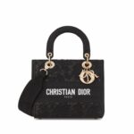 Christian Dior Medium Lady D-Lite Bag Black For Women M0565OSEL_M911- 9.5 Inches/ 24 Cm