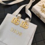 Dior DG Letter Pearl Earrings Gold For Women