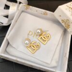 Dior DG Letter Pearl Earrings Gold For Women