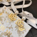 Dior DG Letter Pearl Earrings Gold For Women