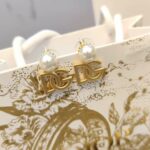 Dior DG Letter Pearl Earrings Gold For Women