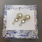 Dior Mirror Beads Double Bead Earrings Gold For Women