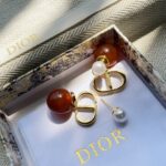 Dior Pearl Letter Earrings Gold For Women