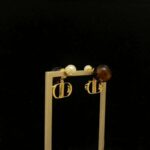 Dior Pearl Letter Earrings Gold For Women