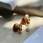 Dior Pearl Letter Earrings Gold For Women