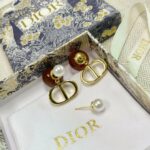 Dior Pearl Letter Earrings Gold For Women