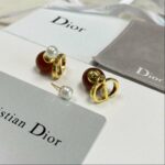 Dior Pearl Letter Earrings Gold For Women