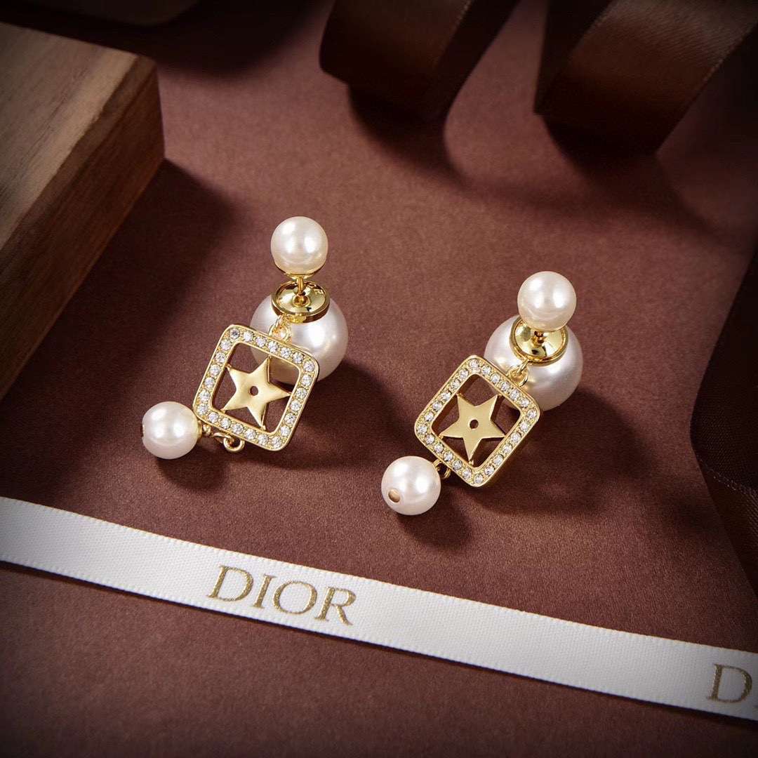Dior Pentagram Earrings White For Women