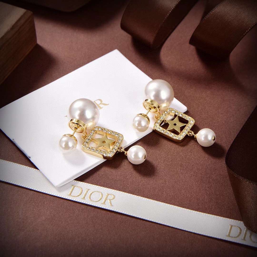 Dior Pentagram Earrings White For Women