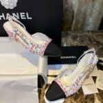 Chanel Woolen High Heel Slingback Sandals Pink For Women
