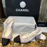 Chanel Woolen High Heel Slingback Sandals Pink For Women