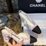 Chanel Woolen High Heel Slingback Sandals Pink For Women