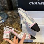 Chanel Woolen High Heel Slingback Sandals Pink For Women