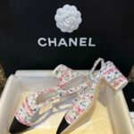 Chanel Woolen High Heel Slingback Sandals Pink For Women