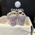 Chanel Woolen High Heel Slingback Sandals Pink For Women