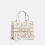 Christian Dior Small Dior Book Tote Gold-Tone And White Bag For Women M1265ZESU_M01E- 10.5 Inches/ 26.5 Cm