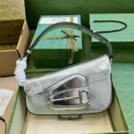 Gucci Horsebit 1955 Small Shoulder Bag Silver/Beige For Women 26.5cm / 10.4in 764155 FACX6 9761