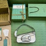 Gucci Horsebit 1955 Small Shoulder Bag Silver/Beige For Women 26.5cm / 10.4in 764155 FACX6 9761