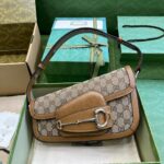 Gucci Horsebit 1955 Small Shoulder Bag Silver/Beige For Women 26.5cm / 10.4in 764155 FACX6 9761