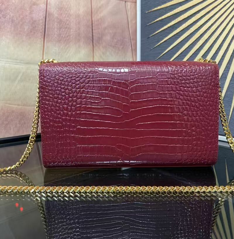 Saint Laurent Kate Small Chain Bag With Tassel In Embossed Burgundy For Women 9.4in/24cm YSL 
