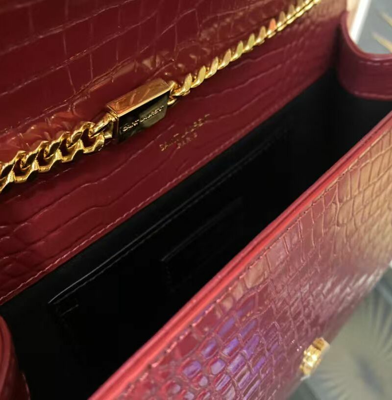 Saint Laurent Kate Small Chain Bag With Tassel In Embossed Burgundy For Women 9.4in/24cm YSL 