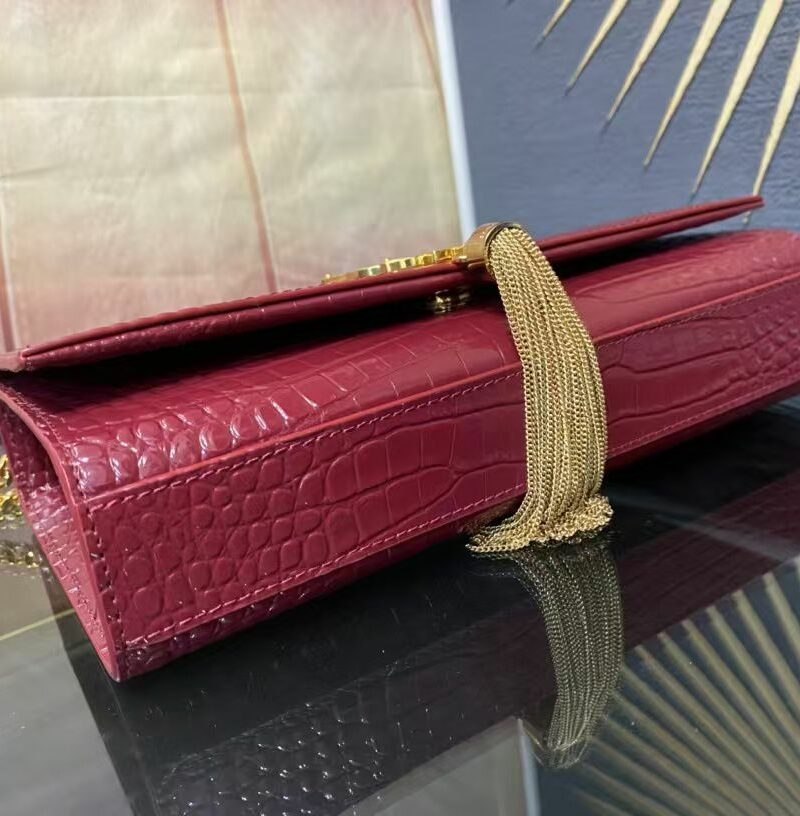 Saint Laurent Kate Small Chain Bag With Tassel In Embossed Burgundy For Women 9.4in/24cm YSL 
