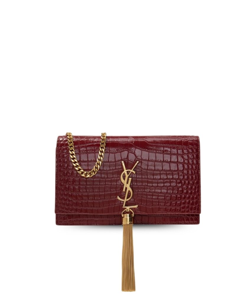Saint Laurent Kate Small Chain Bag With Tassel In Embossed Burgundy For Women 9.4in/24cm YSL 