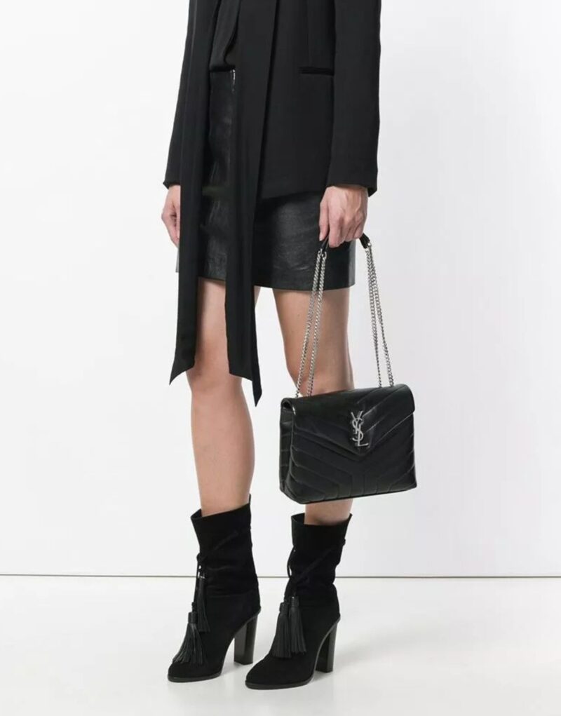 Saint Laurent Loulou Small Chain Bag In Matelassé "Y" Black For Women 9.8in/23cm YSL 494699DV7261000