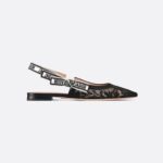 Christian Dior J'Adior Slingback Flat Transparent Mesh Embroidered With Black Butterfly Motif For Women- KDB806BYE_S900