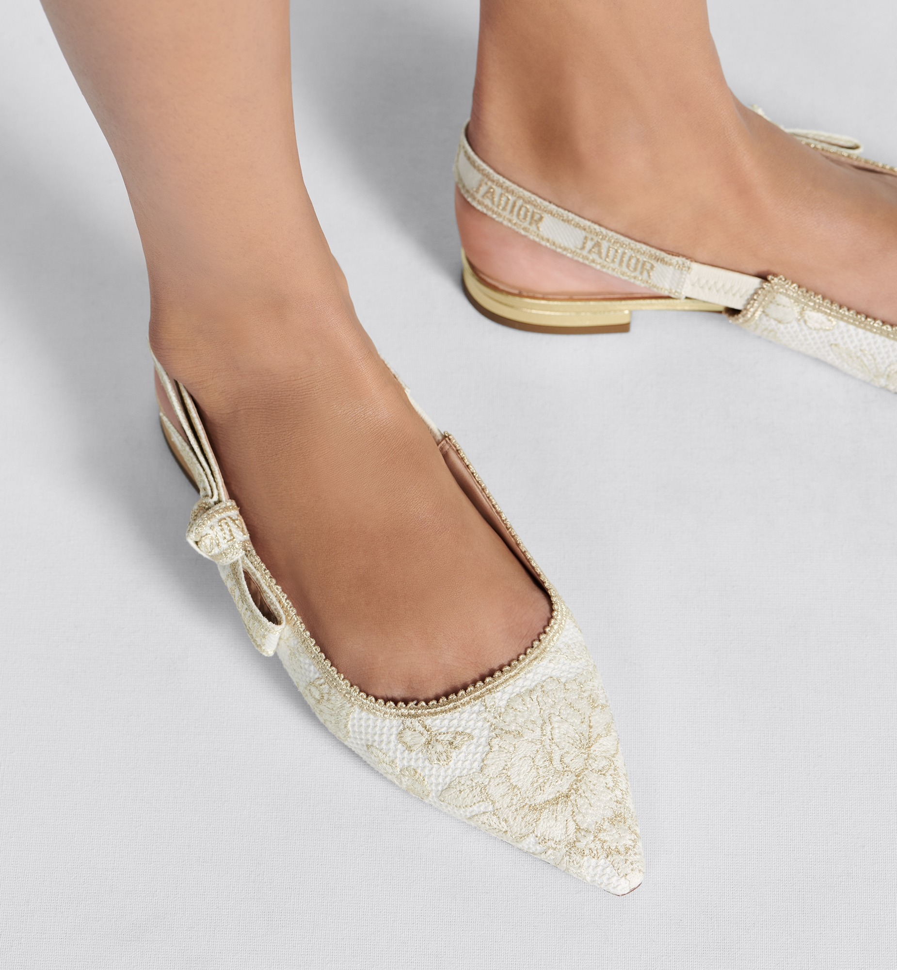 Christian Dior J'Adior Slingback Flat White And Gold-Tone For Women- KDB660ESR_S49K