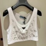 Dior Bead Flower Short-Cut Vest White For Women