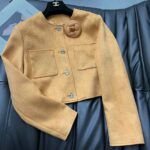 Chanel Pocket Short Coats Jacket Brown For Women